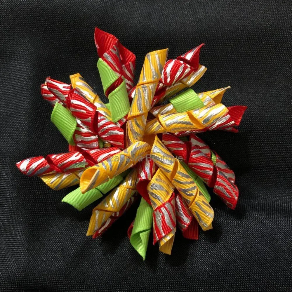 Red, Green & Yellow Zebra Korker Bow   4B2103  Handmade NWT Boutique